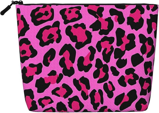 MOLAIGIN Cheetah Pink Leopard Pattern Cool Black Cosmetic Bag For Women, Travel Makeup Bag, Toiletry Zipper Bag, Large Capacity Aesthetic Cases