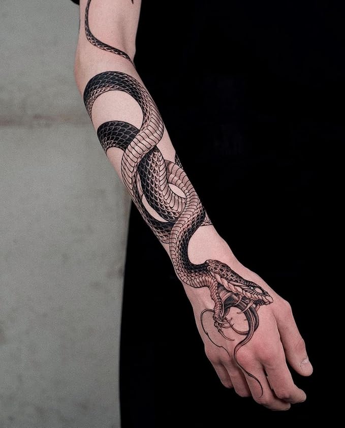 Large Temporary Tattoos Women Temporary Neck Tattoos Temporary Realistic Flower Chest Tattoo for Adults (Snake 3)