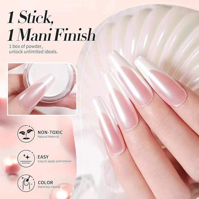 Born Pretty White Color Pearl Chrome Nail Powder Auroras Nail Powder Mirror Effect Pigment Mermaid Nail Glitter Powder for Nail Art Manicure Decoration