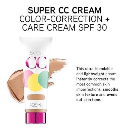 Physicians Formula Super CC+ Cream Color-Correction + Care Cream Full Coverage Light Foundation, Anti Aging Hydrating Serum, For Uneven Skin Tone, Dermatologist Approved