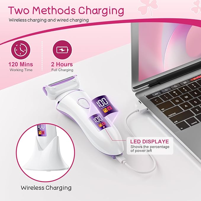 Electric Shaver for Women, Gifts for Women, Electric Razor for Womens, Rechargeable Wet DryLady Hair Remover,IPX7 Waterproof, Shaver for Legs (Purple)