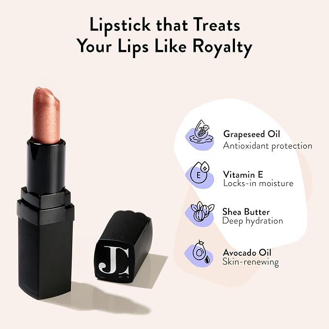 Juwel Cosmetics Frosted Finish Lipstick, Long Wear Moisture-Rich Shades with Natural Minerals, Matte Lipstick Contains Shea Butter, Grapeseed & Avocado Oils, Lead-Free, Gilded