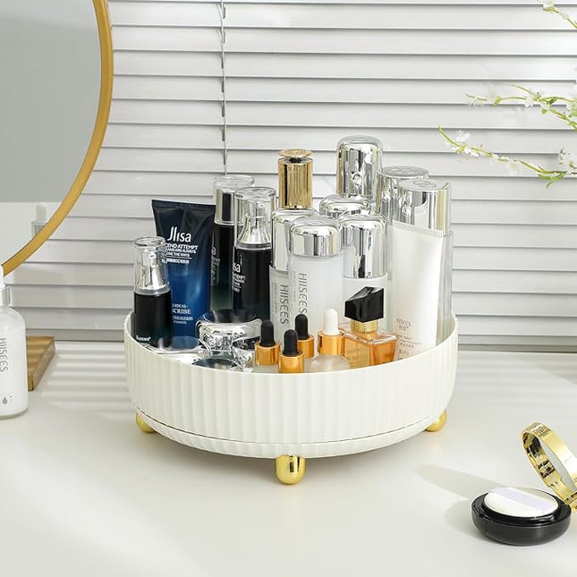 Anyoifax Makeup Perfume Organizer Tray 360 Degree Rotating Lazy Susan Skincare Lotion Organizer Spinning Cosmetics Storage for Dresser, Vanity, Bathroom Countertop, Large Ivory White