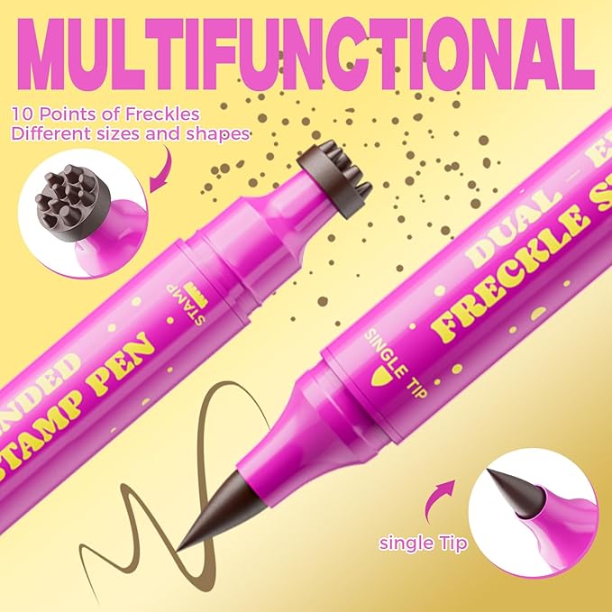 3-in-1 Freckle Pen Stamp & Eyeliner, Dual Ended Liquid Freckles Pencil for Natural Lifelike Faux Freckle, Waterproof Long Lasting Quick Dry, Sunkissed Makeup, 02 Mousy Brown