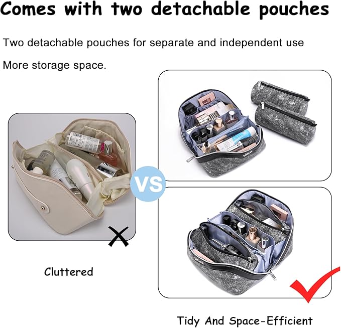 Travel Makeup Bag Cosmetic Bags for Women: 3 Sets Large Capacity Make up Bag - Portable Toiletry Bags with Handle for Women(05-Black)