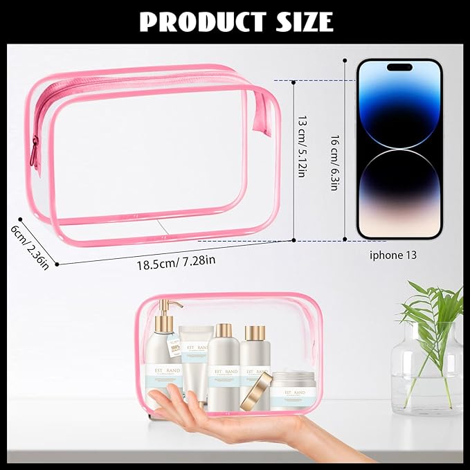 16-Piece Makeup Bags, Waterproof Toiletry Bag Carry Pouch Portable Cosmetic Bag PVCTravel Clear Pouches Carry-on Travel Essentials Transparent Storage Organizer Bag (Rose Pink-M)