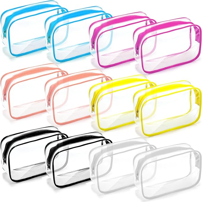 Weewooday 12 Pieces Clear Makeup Bags Cosmetic Storage Bags PVC Zipper Pouches Travel Waterproof Makeup Plastic Case for Women Organizing Toiletries Traveling Bathroom