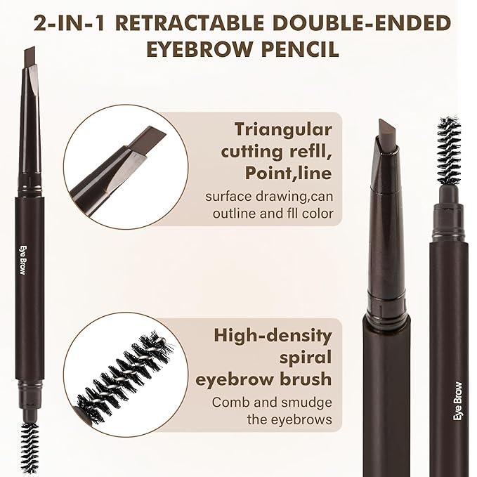 Ultimate Eye Brow Pencils Set for Women, 10Pcs Retractable Double-ended Eyebrow Pen with Brow Brush, Shaping & Filling, Contours, Definers, Fine Tip (03-10Pcs-Brown-Retractable Triangle)