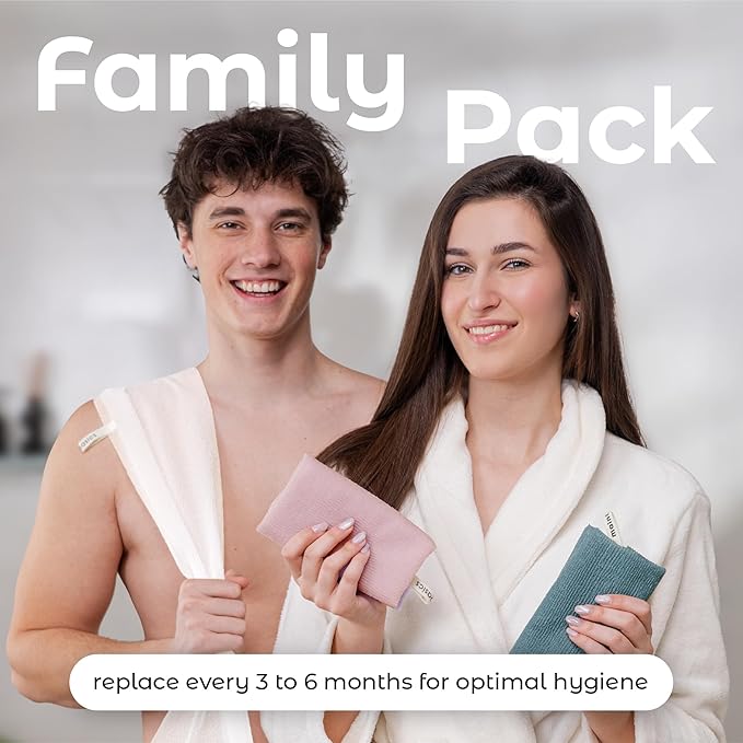 MainBasics Exfoliating Shower Towel - Japanese Nylon Bath Towel and Body Washcloth, Quick-Dry, Durable, Deep Exfoliation (Set of 3, Airy Blossom)