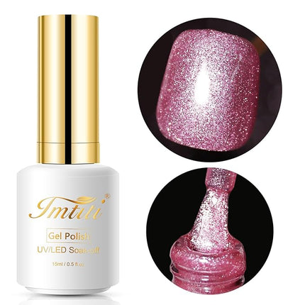 Imtiti Glitter Purple Pink Gel Nail Polish, 0.5fl.oz Rose Pink UV/LED Soak Off Gel Polish 1Pcs