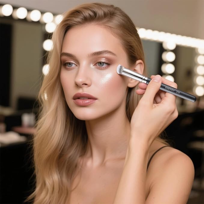 ENERGY Concealer Brush Under Eye Mini Angled Kabuki Nose Contour Brush for Concealing Blending Setting Buffing with Powder Liquid Cream Cosmetics Small Makeup Foundation brush