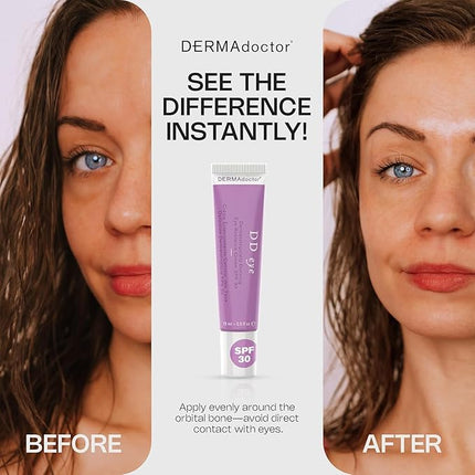 DERMAdoctor Caffeine Eye Cream for Dark Circles, Anti Aging Illuminator, Hydrating Under Eye Cream with SPF 30 for Puffiness, Wrinkles, and Bags Under Eyes, Dermatologist Formulated - 0.5 oz