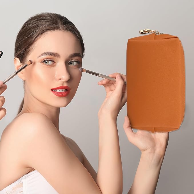 Sanwuta 9 Pcs Makeup Bags Bulk PU Double Zippers Cosmetic Bag Makeup Toiletry Pouch Portable Travel Organizers Case for Women Bachelorette Party End of The Year Bridesmaid Gift(Brown Series)