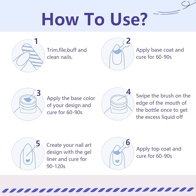 JODSONE Nail Art Gel Liner Set 10 Colors White Red Black White Gel Nail polish Need U V Lamp Cured with Thin Brush