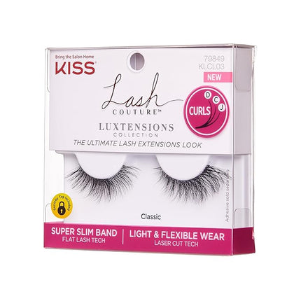 KISS Lash Couture LuXtensions Collection False Eyelashes, Flat Lash Technology, Super Slim Lash Band, Real Lash Extension Fibers, Reusable, Contact Lens Friendly Strip Lashes, Style 'Classic', 1 Pair