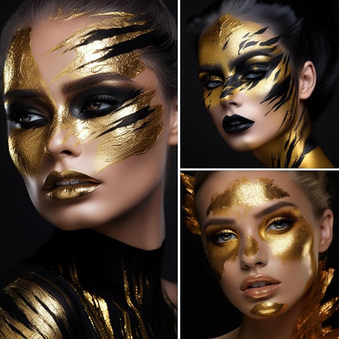 BADCOLOR Gold Eye Black Blendable Face Body Paint Stick, Waterproof Metallic Full Body Paint Sticks Makeup for Halloween Special Effects Cosplay Skeleton Clown Costume Parties