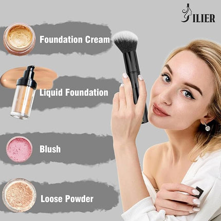 JILIER Makeup Brush Kabuki Face Brushes Retractable Travel Blush Kabuki Brush Portable for Foundation, Powder, Blush, Bronzer, Buffing, Liquid, Cream, Cruelty-Free with Cover