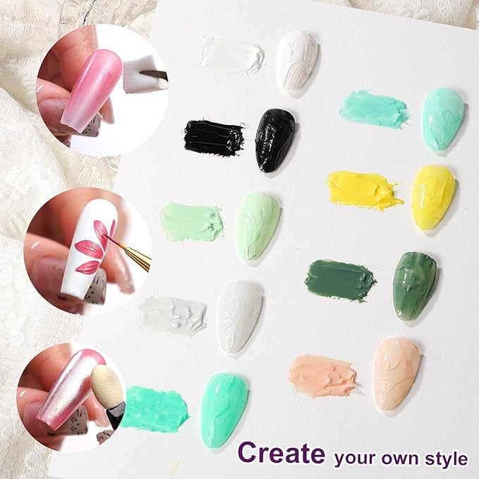 Gradient Painting Gel, 9 Colors Ombre White Black Green Nail Polish for 3D Nail Sculpting Gel Pigment Pat Nails Aura, French Manicure DIY Nail Art Long-lasting No-wipe Palette