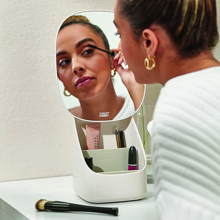Joseph Joseph Viva Makeup Cosmetic Storage Organizer, Large with Mirror, Shell