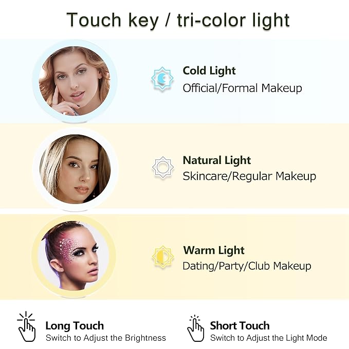 MIYADIVA 20X Magnifying Mirror with Light, Travel Magnifying Mirror, 1X/20X Vanity Mirror with Light, Adjustable Handle Travel Makeup Mirror, Touch Switch Light up Mirror for Plucking Eyebrows