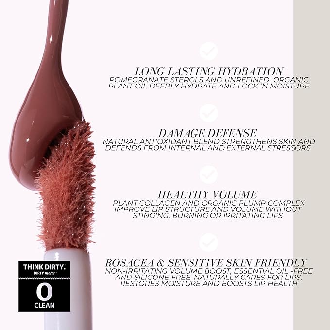 FITGLOW Beauty Lip Colour Serum | Hydrating Lip Gloss | Plumping Anti-Aging Lip Treatment | Natural Shine with Pomegranate Sterols & Collagen | Buildable Color for Dry Chapped Lips | Rosé- 10g