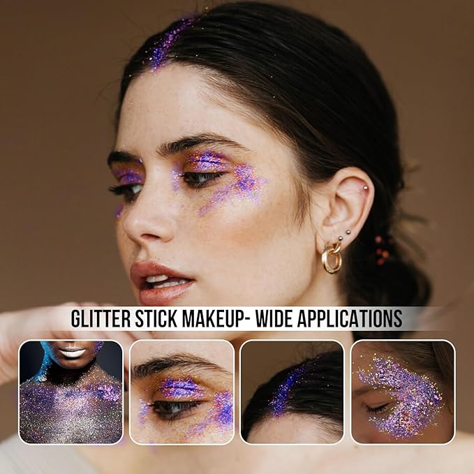 Brzeaf Orange Purple and Black Body Glitter Stick, Shimmery& Long Lasting, Halloween Hair Eyeshadow Face Body Glitter, Singer Concert Music Rave Festival, Glitter Stick Makeup & Face Glitter Gel
