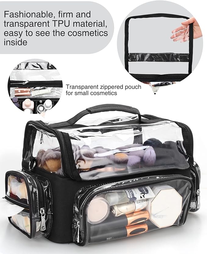 Makeup Brush Case, Extra Large Makeup Brush Bag XL Professional Makeup Artist Must Haves Travel Case with Stand Up Brush Slots Cosmetic Organizer Bag, Full Open Easy to Access, with Adjustable Strap