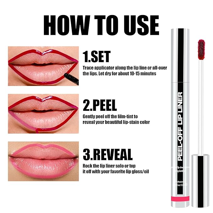 Peel Off Lip Liner Stain, Long Lasting Matte Lip Tattoo Makeup, Highly Pigmented Color, Smudge-Proof, Transfer-Proof, Waterproof, Suitable for All Skin Types, Nectar Pink