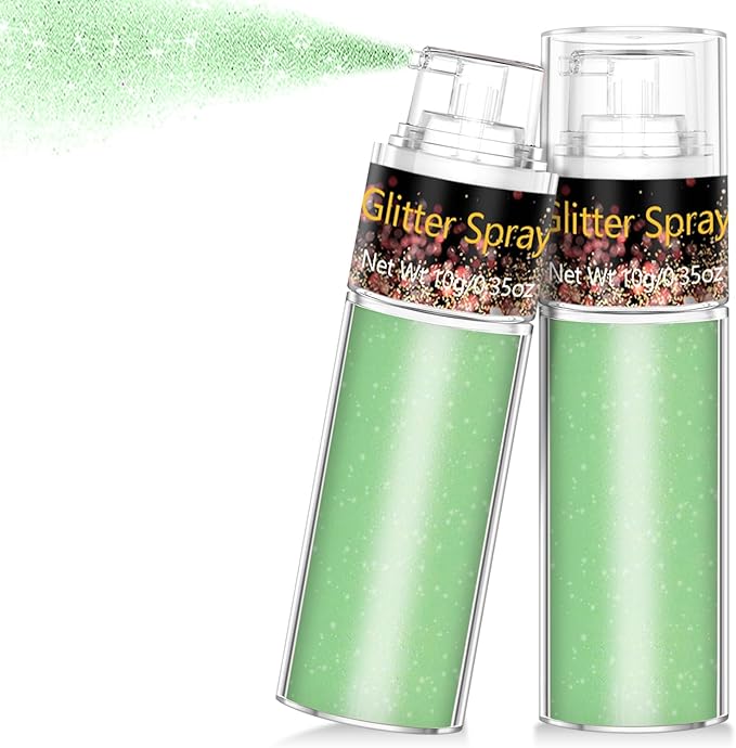 Hair and Body Glitter Spray, 1PC Green Glitter Hairspray Dry Powder Makeup for Clothes, Festival Rave Prom Loose Sparkle Powder,Holographic Ultra Fine Resin Glitters for Crafts (Green)