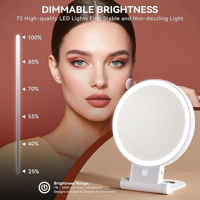 1X/20X Magnifying Mirror with Light, Double Sided Makeup Mirror with Adjustable 3 Color Light, 2000mAh Rechargeable Lighted Magnifying Mirrors with Tweezer, Foldable Travel Mirror with Rotation