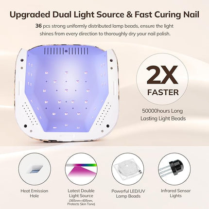 Lavinda LED Nail Lamp UV Light for Gel Nails 54W Cordless Rechargeable UV Lamp Nail Light with 4 Timer, 2X Faster Professional Gel Polish Curing Nail Dryer for Salon Use-Leopard Print