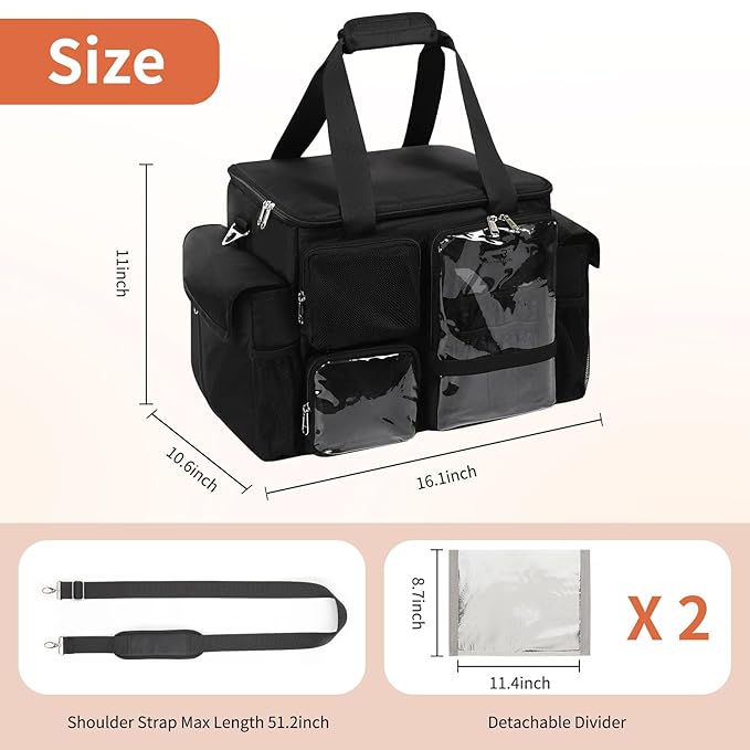 Large Hairstylist Traveling Bag, Hair Tool Organizer with Removeable Dividers, Hairdresser Hair Tools Travel Bag with Multi Pockets, Professional Makeup Artist Bag with Shoulder Strap