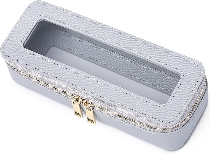 Pinkmik Makeup Brush Case Clear Travel Cosmetic & Toiletry Bag Small Makeup Bag with Zipper Purse Organizer Car Essential Bag for Women (Gray, SLIM)