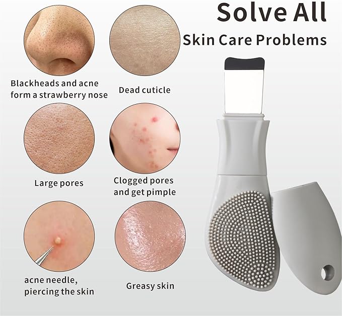 Silicone Face Scrubber Skin Spatula —2 in1 Pore Cleansing Brush Black Head Remover for Face Nose, Blackhead Remover Scraper Pore Extractor Tool for Men Women Skin Care (Light Gray)