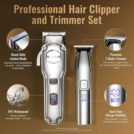 Jack & Rose Clippers and Trimmers Set, Cordless Hair Clippers for Men, Barber Clippers Set