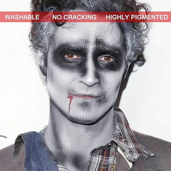 MEICOLY Light Grey Cream Face Body Paint,2.37Oz Large Tube Face Paint Zombie Makeup for Adults and Kids,Professional Face Painting for Halloween SFX Grayscale Homestuck Cosplay Makeup