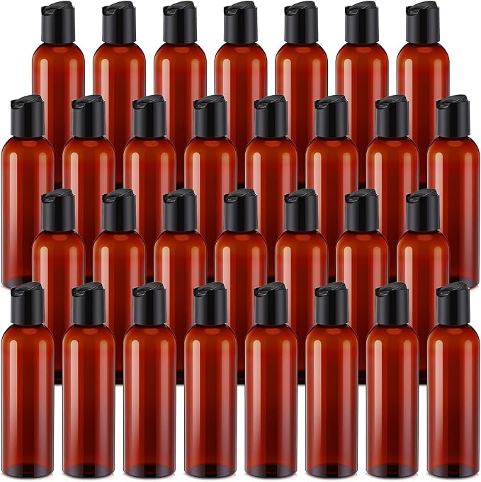 30 Pack Amber Empty Bottles Plastic Squeeze Bottles with Disc Top Flip Cap Small Empty Travel Squeeze Bottle for Lotions Liquid Body Soap Conditioner Creams(5.1 oz)