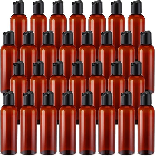 30 Pack Amber Empty Bottles Plastic Squeeze Bottles with Disc Top Flip Cap Small Empty Travel Squeeze Bottle for Lotions Liquid Body Soap Conditioner Creams(5.1 oz)