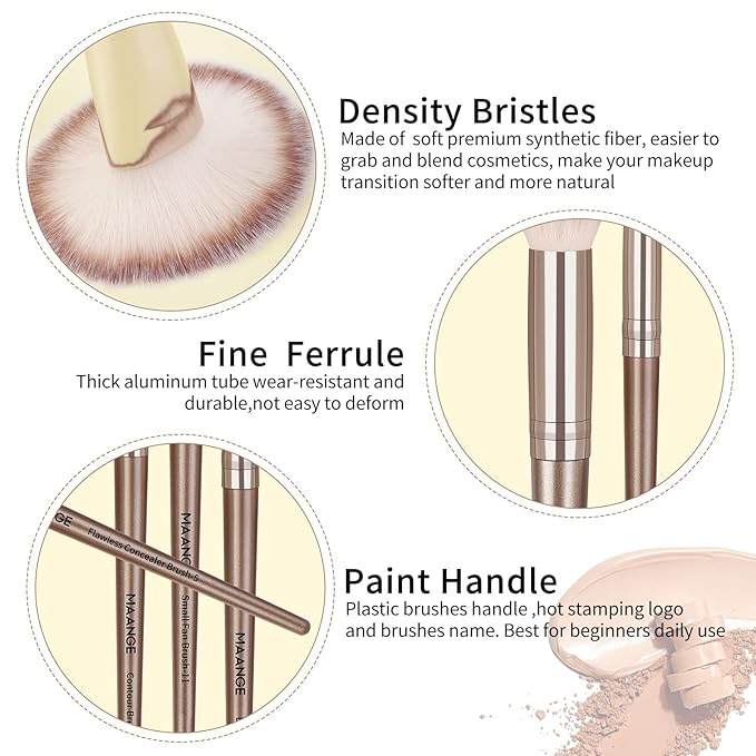 MAANGE Makeup Brush Set 23 Pcs Makeup Brushes Premium Synthetic Make up brushes Professional Face Powder Blush Pointed Eyeshadow Blending Brush Gifts for Women/Girls(Champagne)