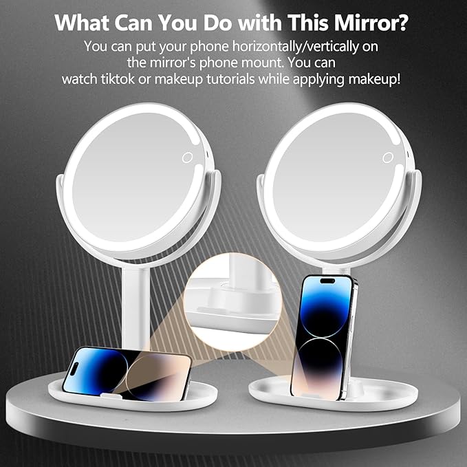 Makeup Mirror with Lights,20X Magnifying Mirror with Light and Touch Switch,Vanity Mirror with 3 Color Light and 80 LEDs,2-Sided Lighted Magnified Mirror 8.8 Inches
