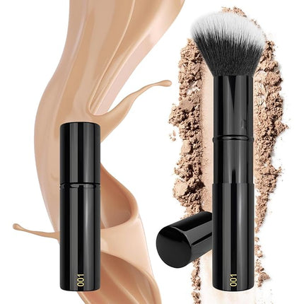 JILIER Makeup Brush Kabuki Face Brushes Retractable Travel Blush Kabuki Brush Portable for Foundation, Powder, Blush, Bronzer, Buffing, Liquid, Cream, Cruelty-Free with Cover