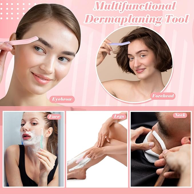 16 Count Dermaplane Razor for Women Face, Professional Facial & Eyebrow Hair Remover, Gentle Skin Exfoliation with Precision Blades， Macaroon color