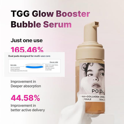 PO:DL Collagen Bubble Serum for Skin Elasticity Radiance Glow | Firming Hydrating Exfoliating Fast Absorbing Serum | K-Chestnut Collagen Niacinamide | No Fragrance 3.88 fl oz Korean Skincare