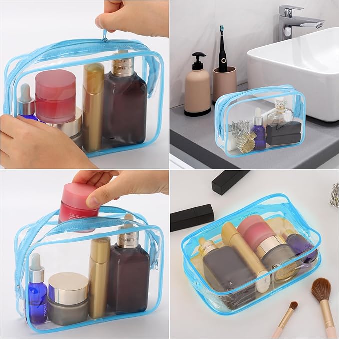 Tbestmax 20 Pack Clear Cosmetic Bags Makeup Bags Portable Waterproof Travel Toiletry Bags Organizer Blue, 7.5"x 4.8"x 2.3"