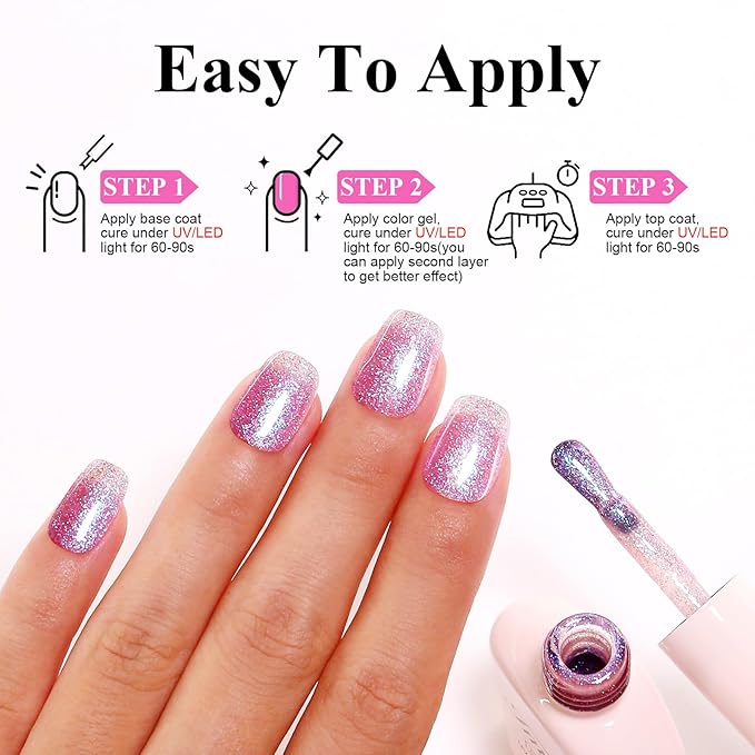 Imtiti Glitter Gel Nail Polish, Mermaid Iridescent Glitter Gel Polish Soak Off LED U V Shimmer Sparkle Nail Gel Polish DIY Nail Art Starter Manicure Salon Gel Nail Polish Kit for Women Girls 10ML