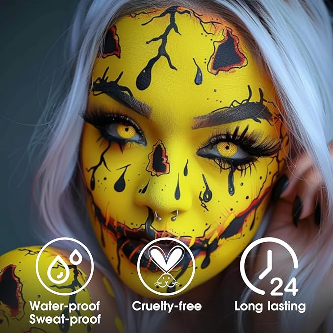 BAD COLOR Yellow Face Body Paint Stick, Full-Coverage Eye Black Sticks for Adults Children, Hypoallergenic Face Painting Kit for Halloween SFX Lion Tiger Minions Stage Cosplay Costume Party
