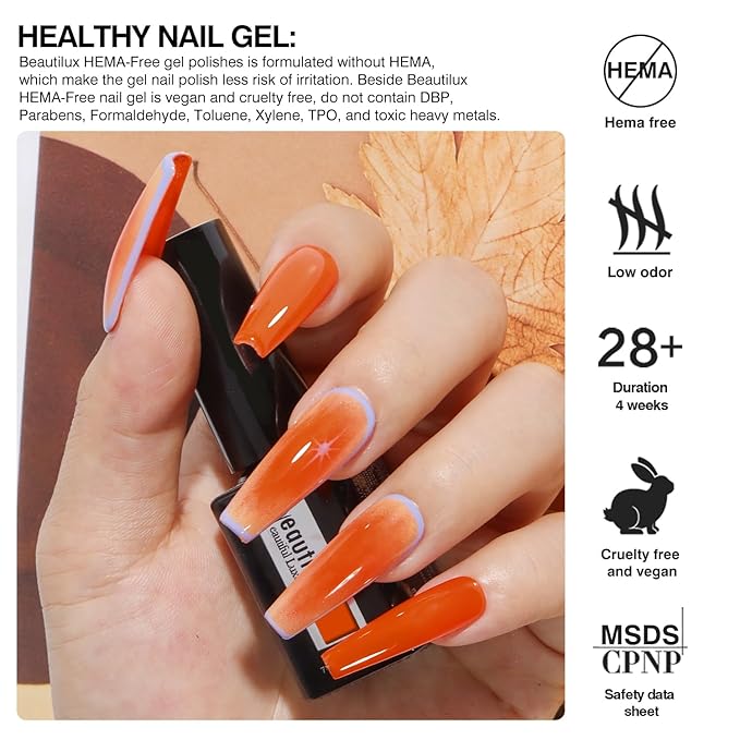 beautilux Yellow Gel Nail Polish Set- 6 Pcs Orange Yellow Hema-Free Gel Polish Color Soak Off LED Gel Nail Manicure for Women Girls