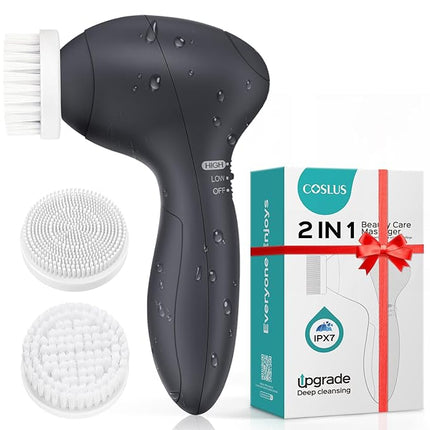 COSLUS Face Scrubber Facial Cleansing Brush: 2 Speed Adjustable Face Cleansing Brush for Sensitive Skin, Beard Care - Deep Cleansing & Gentle Exfoliating, Portable for Travel & Shower, for Men Teens