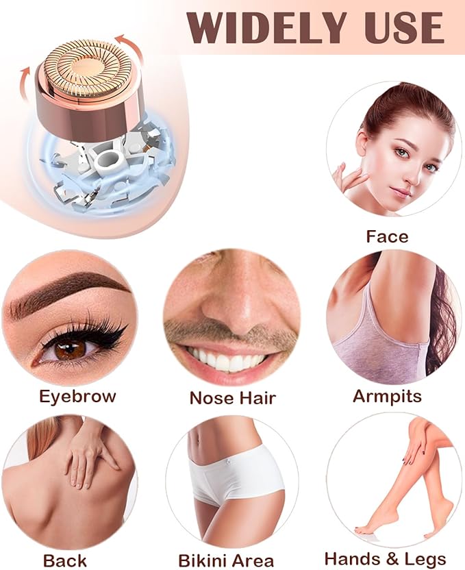 Facial Hair Remover and Eyebrow Trimmer - 2 in 1 Facial Hair Removal Epilators for Women - Rechargeable Travel Face Hair Razor Bikini Shaver for Face Peach Fuzz Lips Chin Armpit Body (Gold)