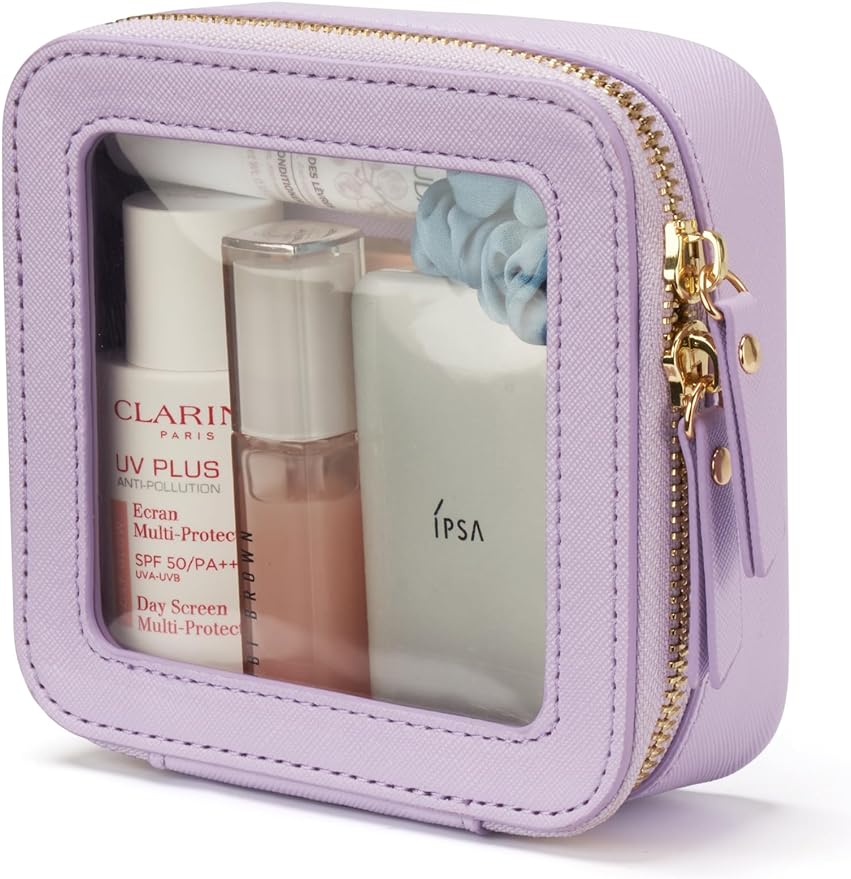 Popvibe Clear Makeup Bag Travel Cosmetic Case Transparent Toiletry Bag with Zipper, Portable Make Up Organizer Traveling Compact Car Bag for Essentials